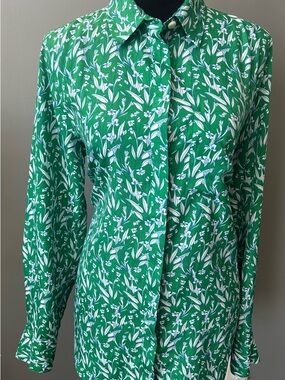 J. Crew Green Floral Button-Front Top